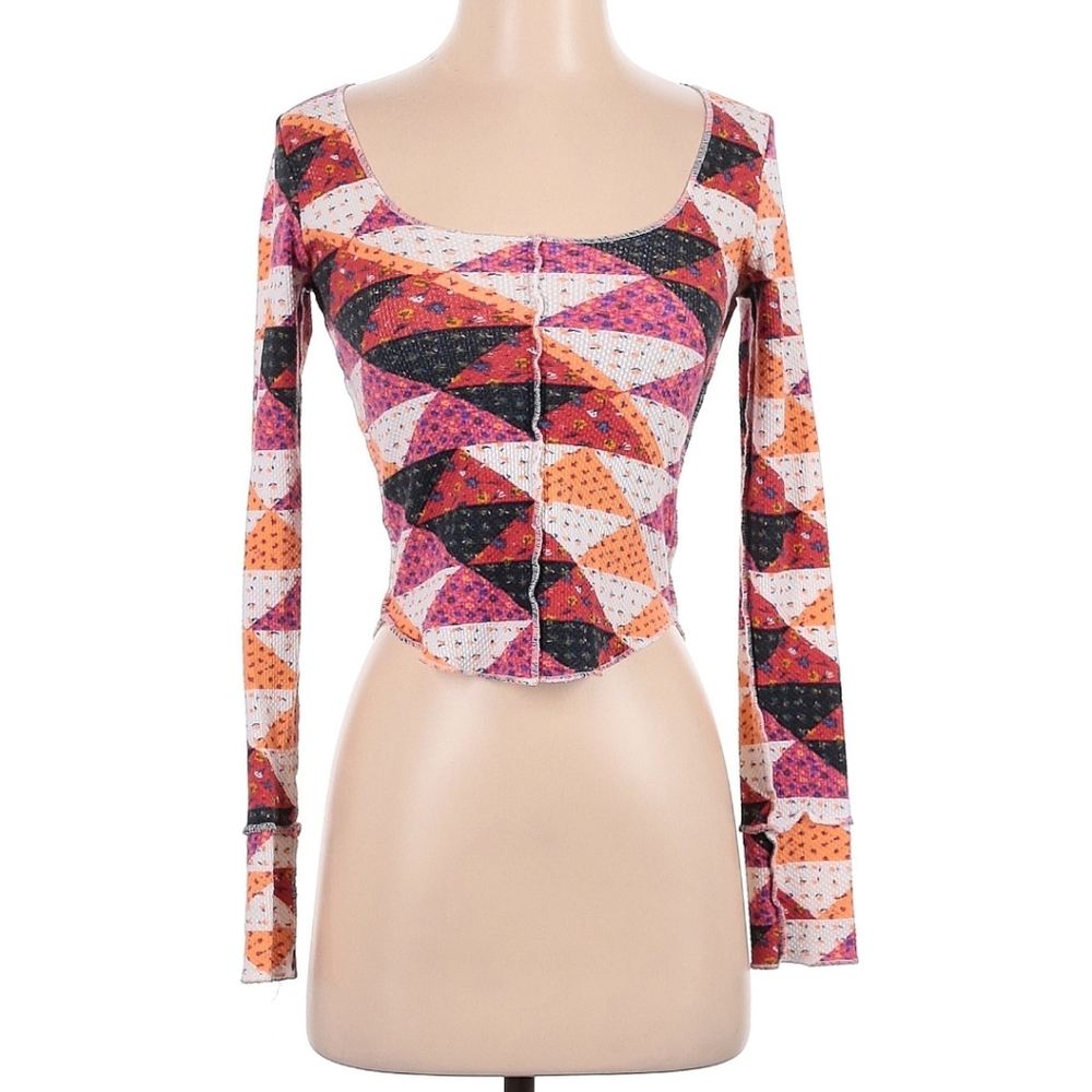 Free People Intimately Patchwork Semi-Cropped Long Sleeve Top - Picture 2 of 4